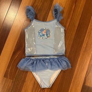 Disney Store Cinderella Tankini Girls 9/10 Blue & Silver with Ruffles- Like New!